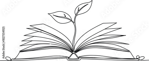Expressive One Line Book with Rising Nature Sprout.