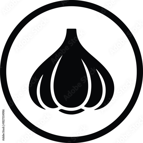 Silhouette Garlic in circle minimalistic logo food ingredient vector Illustrator