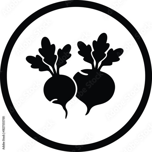 Silhouette two beetroots icon in black circle vector Illustrator