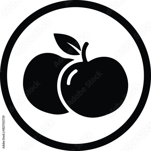 Silhouette two fresh peaches icon inside circle vector Illustrator