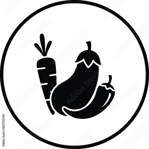 Silhouette Vegetables icon carrot eggplant pepper in round frame vector Illustrator