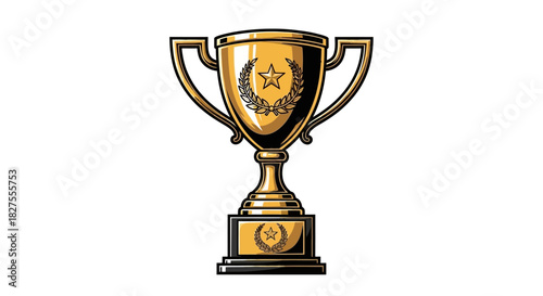 Golden trophy cup with star and laurel wreath