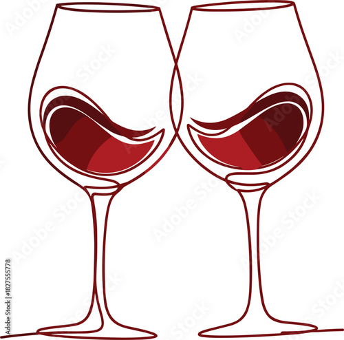 Abstract Continuous Line Wine Glass Pair.