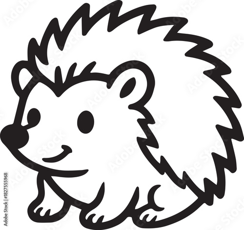 A charming cartoon hedgehog, depicted in a minimalist style. Its quills are meticulously detailed, accentuating its friendly expression.