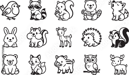 A charming collection of playful forest creatures. Each creature carefully outlined and illustrated, their unique characteristics are accentuated.