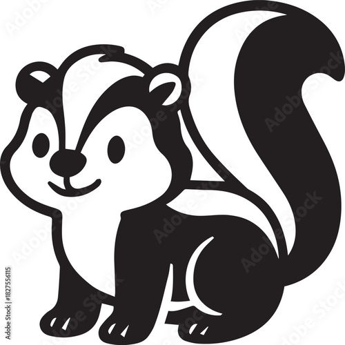 A charming illustrated skunk with a playful personality, rendered in bold black and white, captivates the eye with its striking design. This graphic portrays a cute and whimsical skunk.