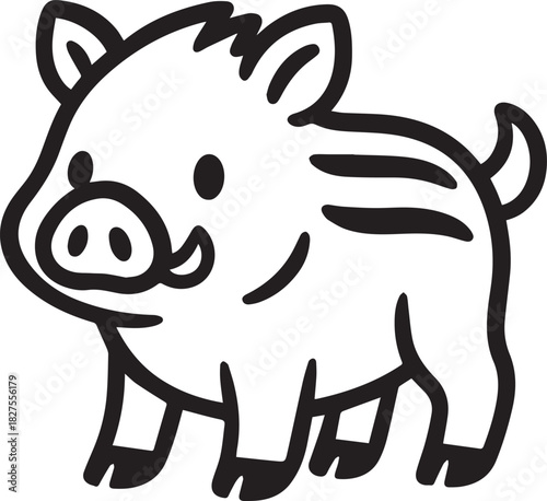 A charming cartoon illustration of a wild boar, showcasing its endearing characteristics. 
