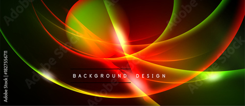 Abstract vibrant curves, flowing lines. Bright colors blend, creating dynamic visual effect. Dark background emphasizes luminosity.