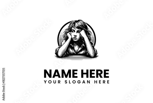 Melancholy Woman Logo Vector Illustration A brooding and introspective design