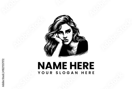 Black and White Woman Portrait Logo Vector Illustration for Branding and Design