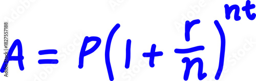 Handwritten compound interest formula illustrating exponential financial growth, ideal for math, finance, education, and investment learning materials.