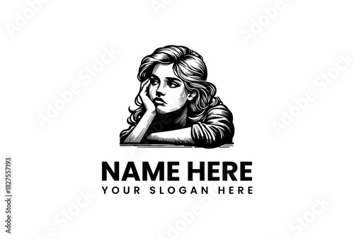 Thoughtful Woman Portrait Logo Vector Illustration, Ideal for Branding and Design Projects, Editable Graphic, 104.eps ready