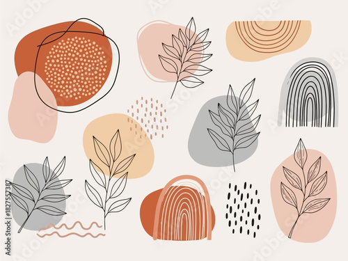 Modern Abstract Organic Shapes & Botanical Line Art Collage
