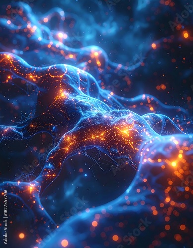 Luminescent abstract artwork featuring interconnected veins of light