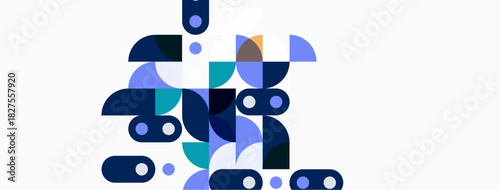 Abstract geometric shapes, blue, white, purple hues. Modern design, minimalist composition, clean aesthetic. Simple forms create dynamic visual impact.