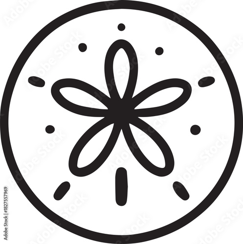A simple line art illustration of a sand dollar, evoking the essence of the ocean, nature, and coastal life. 