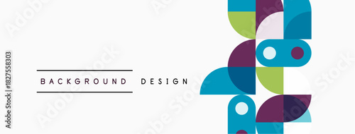 Abstract geometric shapes overlap, creating colorful background design. Clean lines, modern aesthetic, simple composition.