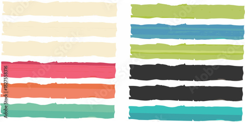 A colorful grid of horizontal brushstroke patterns and textured backgrounds