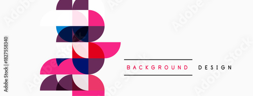 Abstract geometric shapes overlap, creating dynamic visual texture. Pink, blue, purple hues dominate white space. Modern design element.