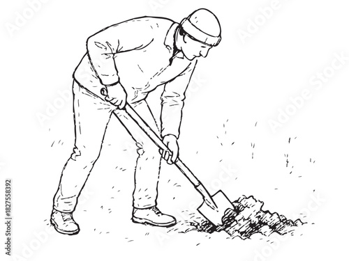 A man is digging a hole with a shovel. Concept of hard work and determination