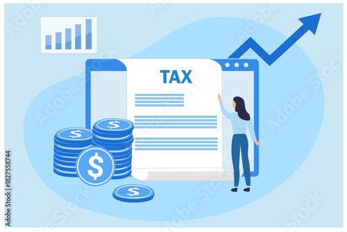 Online tax filing concept, businessman filling tax form documents online vector illustration 