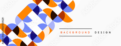 Abstract geometric pattern. Orange, blue, brown squares overlap white space. Minimalist design suitable for backgrounds, presentations.