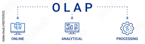 OLAP icon set containing Online, Analytical and Processing vector icons