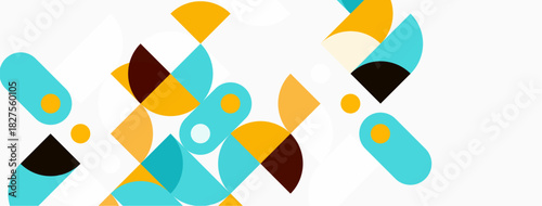 Abstract geometric shapes overlap, creating colorful pattern. Light background enhances visual elements, simple design.