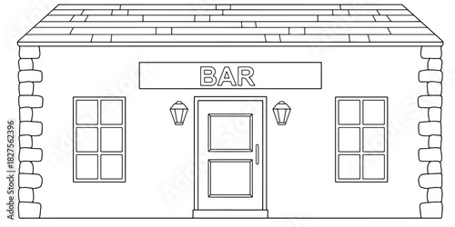 Bar building exterior graphic black white isolated sketch illustration vector