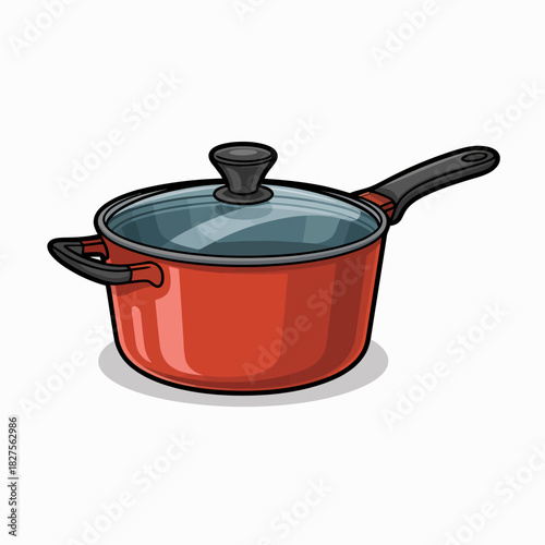 A sleek red cooking pot with a glass lid stands out on a white background, representing culinary readiness and kitchen efficiency with a modern, stylish design.