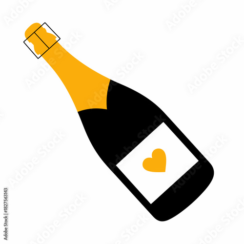 A sleek champagne bottle featuring a heart label, ideal for celebrations, romantic occasions, toasting, or special moments that call for sparkling beverages.