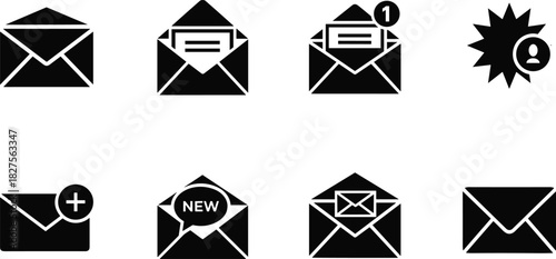 Email message icons, new mail, notification, envelope, send, receive, inbox set Vector