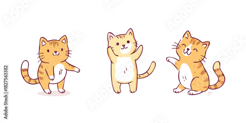 Cute and funny cats doodle vector set. Cartoon cat or kitten characters design collection with flat color in different poses. Set of purebred pet animals isolated on white background