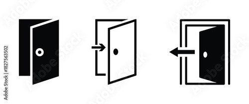 Door icon set. Door icon in trendy flat style. Open door symbol for your web site design, logo, app, UI. Vector illustration.