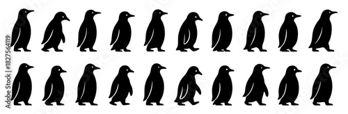 Penguin silhouettes in standing and walking poses. Clean lines show high quality. The set reflects gentle movement and simple rounded shapes