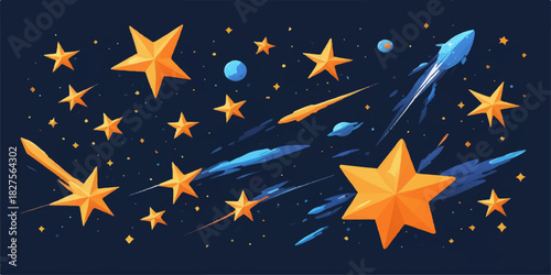 A seamless vector illustration of yellow stars and celestial bodies creating a night sky pattern for European Union flag design