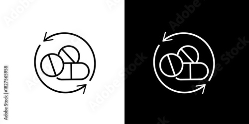 Medication Rotation Pill Icon with Circular Arrows, Drug Renewal Symbol