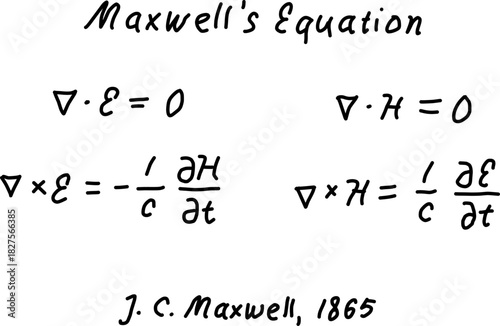 Handwritten Maxwell’s equations illustrating fundamental electromagnetic laws, ideal for physics education, scientific posters, study materials, and STEM visuals.

