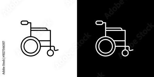 Simple wheelchair line icon for disability and accessibility. Outline vector graphic symbol representing patient mobility and healthcare support