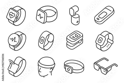 Wearable technology devices outline icons set.