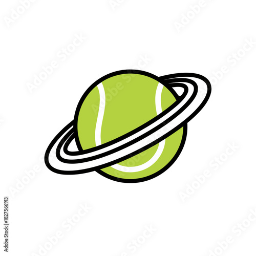 Green Tennis Ball Saturn Ring Illustration Black Background Simple Space Theme