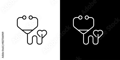 Medical diagnostic stethoscope forming a heart symbol. Thin line vector icon representing cardiology, healthcare, and wellness care concept