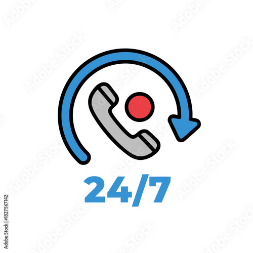 Customer Service Support Icon With Phone Symbol And 24/7 Text Overlay On Black Background