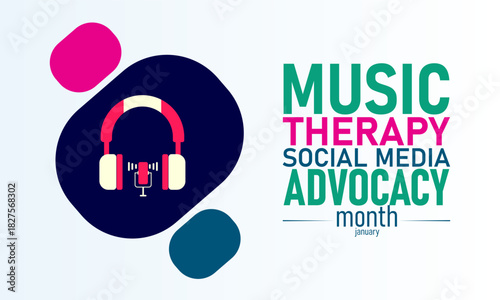 Music Therapy Social Media Advocacy Month Poster Banner and Background Design Template Featuring Musical Notes Head Silhouette and Healing Rhythm Theme for Wellness Support and Awareness Promotion Onl