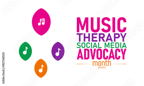 Music Therapy Social Media Advocacy Month Poster Banner and Background Design Template Featuring Musical Notes Head Silhouette and Healing Rhythm Theme for Wellness Support and Awareness Promotion Onl