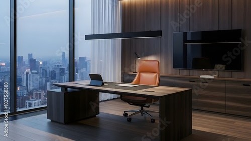 Wallpaper Mural Modern Office Space with City View and Ergonomic Desk Chair Torontodigital.ca