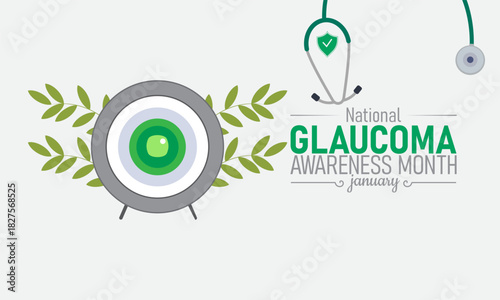 National Glaucoma Awareness Month Poster Banner and Background Design Template Featuring Eye Icon, Medical Illustration, and Vision Check Symbols for Eye Health Education, Prevention, and Awareness Ca