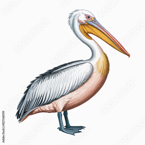 A stunning illustration of a pelican showcasing its unique features, including its long beak and elegant feathers, highlighting the beauty of wildlife in an artistic style.