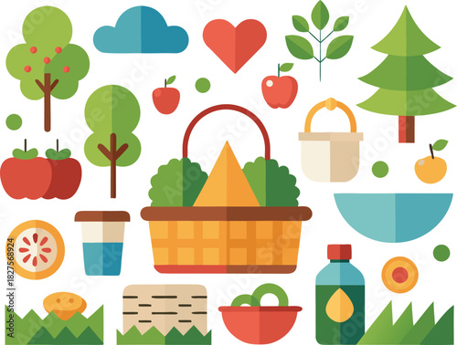 Vector illustration family picnic icons bundle scalable eps graphic elements