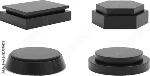 Set of black geometric podiums for product display, stage for presentation or showcase